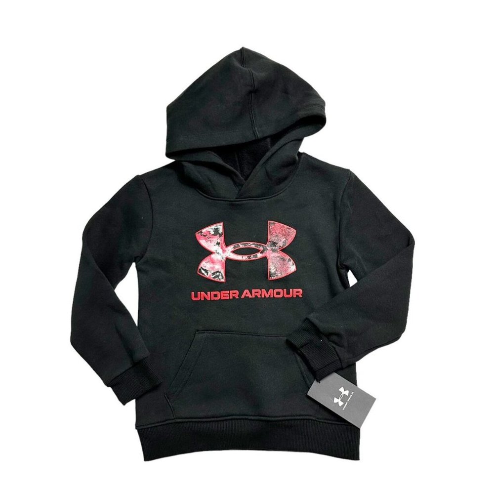 NWT Under Armour Black Hoodie (Size 6) – Red Logo, Boys